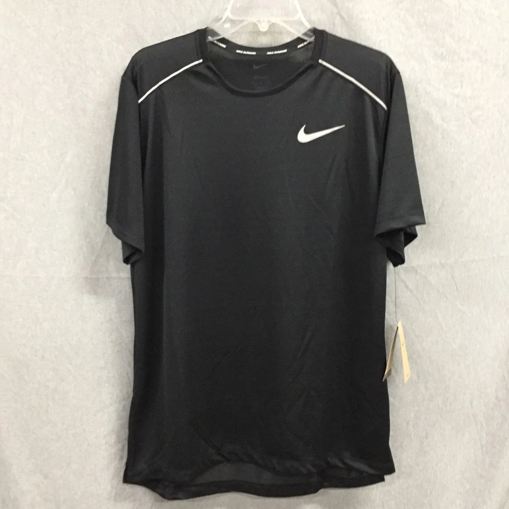 Nike Mens Dri-FIT Miler Running Shirt Black Reflective AJ7565-010 Size L NEW